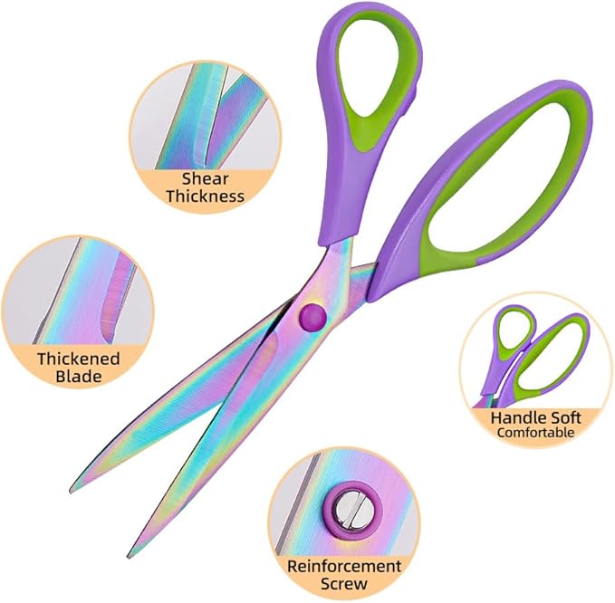 Titanium Coating Sewing Scissors Bundle, Professional Fabric Scissors Set, Ultra-Sharp Stainless Steel Blades, Ergonomic Handle, Great for Tailor, Embroidery, Craft, 9.1"/8.4"/5.5"/4.4"