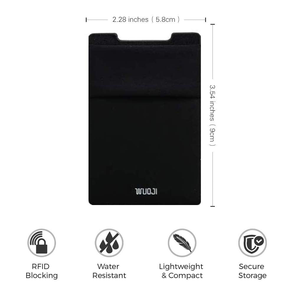 WUOJI RFID Blocking Phone Card Wallet - Double Secure Pocket - Ultra-Slim Self Adhesive Credit Card Holder Card Sleeves Phone Wallet Sticker All Smartphones(Black)-2PC