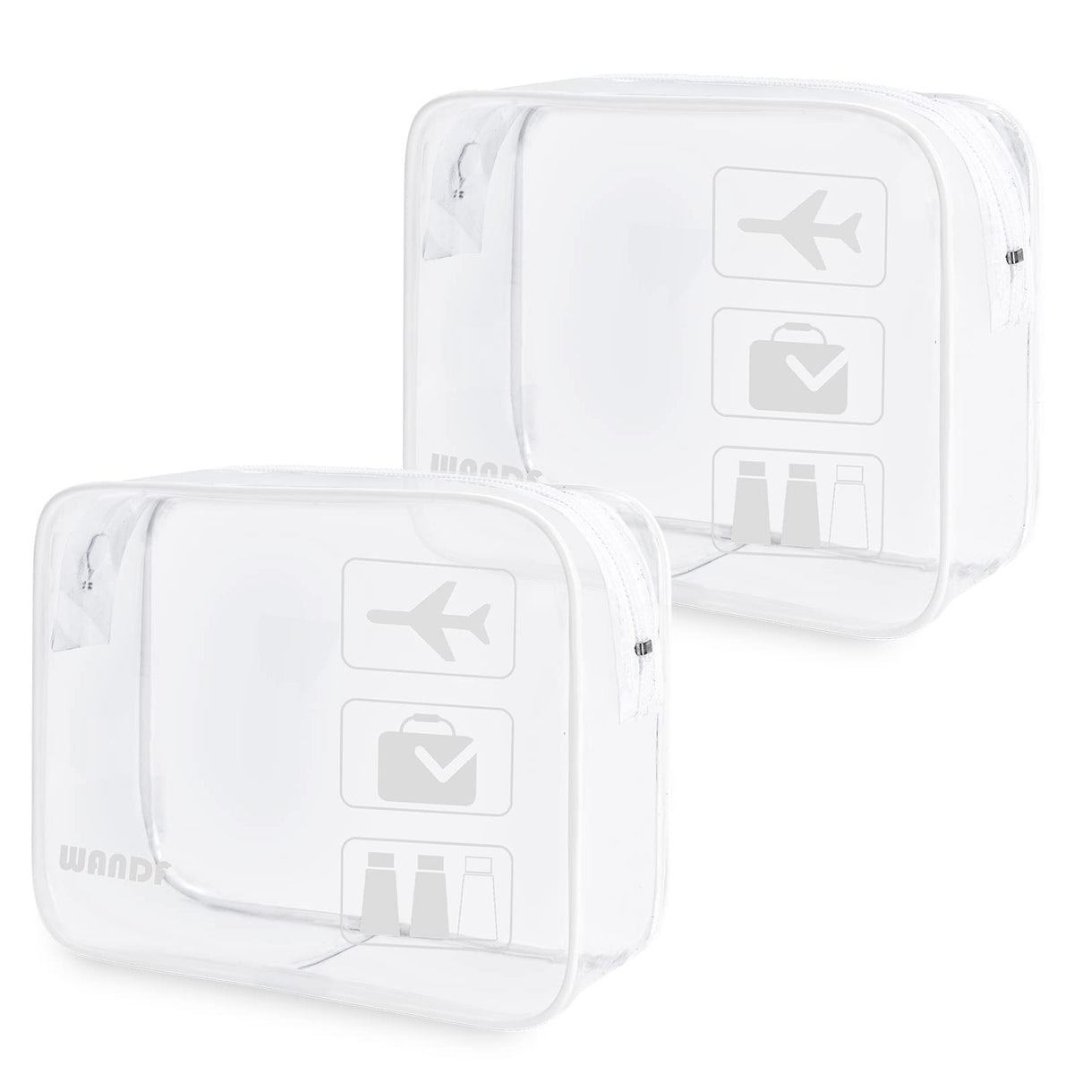 TSA Approved Clear Travel Toiletry Bag wih Zippers Carry-on Travel Accessories Quart Size Toiletries Cosmetic Pouch Makeup Bags for Men and Women (2pcs White)