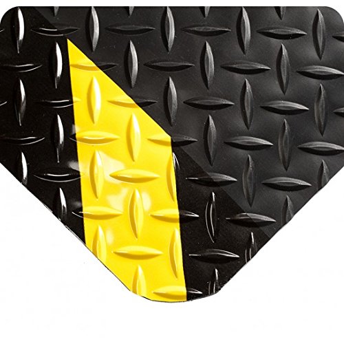Wearwell 414.1516x3x7CHV Diamond-Plate SpongeCote UltraSoft Mat, 7' Length x 3' Width x 15/16" Thick, Black with Chevron