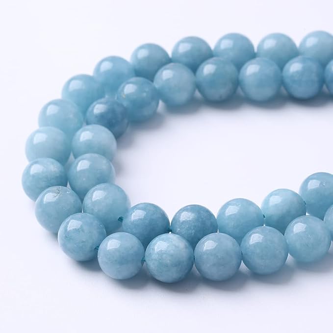60Pcs 6mm Natural Blue Chalcedony Jades Beads for Jewelry Making Aquamarine Jades Energy Stone Healing Beads DIY Bracelet Necklace 15" 1 Strand