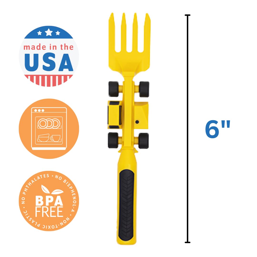 Constructive Eating Plate and Utensils Set - USA-Made Toddler Dinnerware with Divided Plates (Construction)