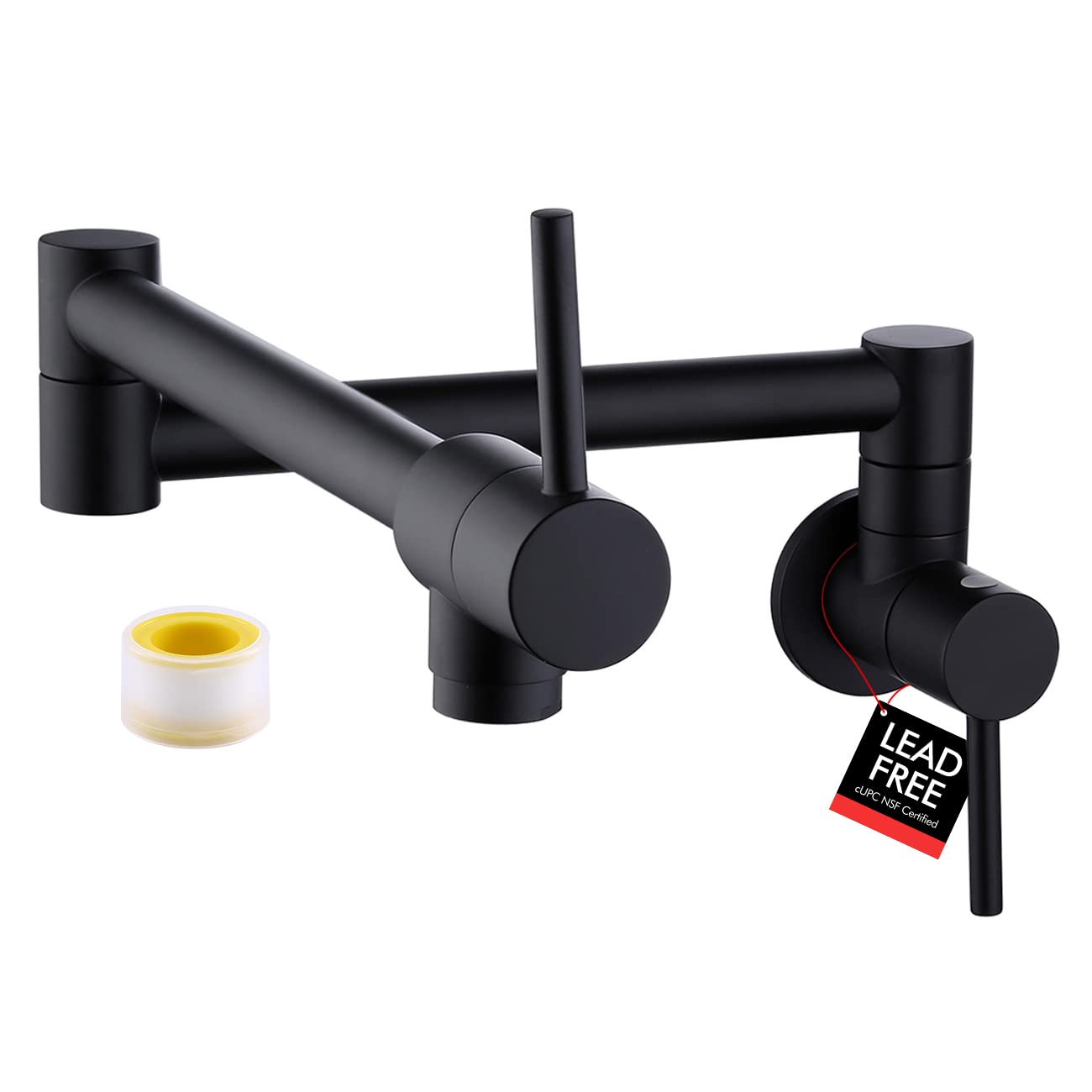 KES Pot Filler Folding Kitchen Faucet Double Joint Swing Arm Sink Faucet Articulating Wall Mount Two Handle Single Hole, Matte Black, cUPC NSF Certified Lead-Free, KN926LFF18-BK