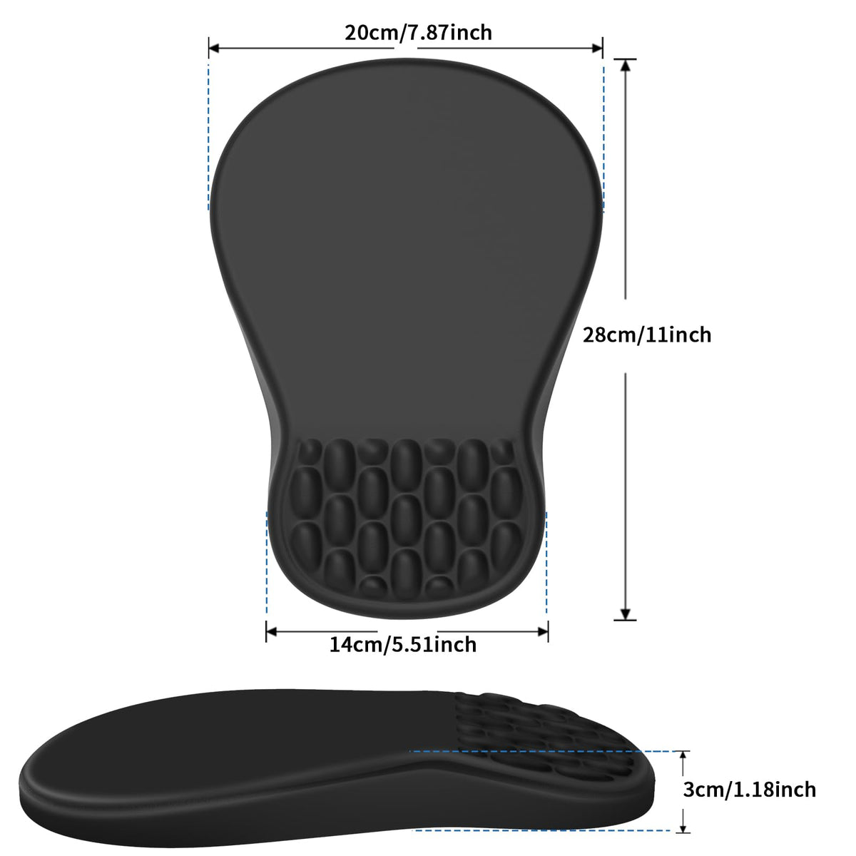 YIWEI Ergonomic Mouse Pad with Wrist Rest Support, Mousepad with Comfortable Memory Foam Wrist Rest and Non-Slip PU Base for Pain Relief, Computer, Laptop, Office, Home (Black)