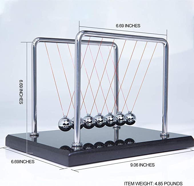 CERROPI Newton Cradle Balance Balls, 7 Ball Newton Pendulum, Classic Swing Ball, Desk Toy & Accessory, 11 inch, 65 Sec Swingtime