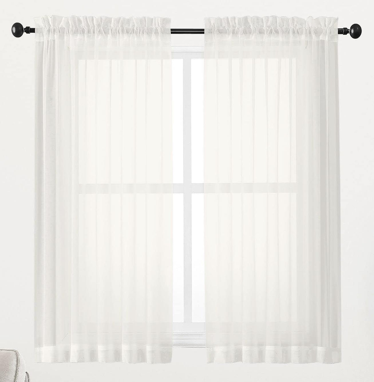 Chyhomenyc Ivory Sheer Window Curtain Panels 45 Inch, Set of 2, Light Filtering Solid Voile Curtains Drapes for Small Window/Living Room/Bedroom, Rod Pocket, 42W x 45L inches