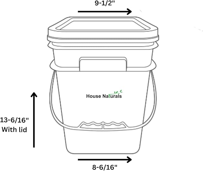 House Naturals 4 Gallon Square Food Grade Bucket Pail with Lid (Pack of 4) Made in USA containers