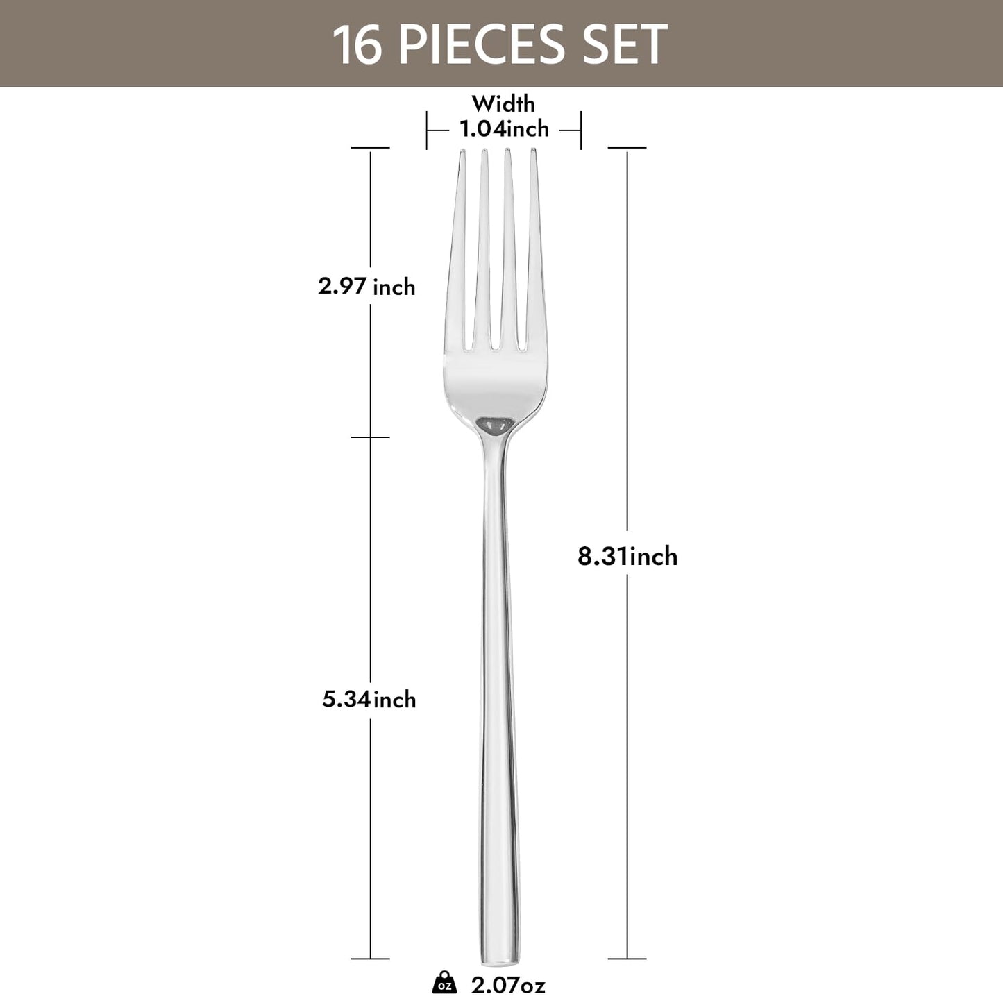 KINGSTONE Dinner Forks Set, 16-Piece Silverware Flatware Cutlery Dessert Forks (8.3-Inch), Forged Food-Grade Stainless Steel, Mirror Finish & Dishwasher Safe, Use for Kitchen, Home, Wedding, Party