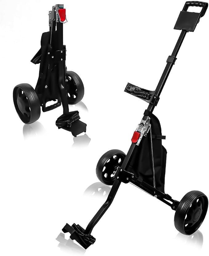 HOW TRUE 2 Wheel Foldable Golf Push Cart Collapsible Golf Trolley Push Pull Golf Cart Golf Hand Cart 2 Wheel Kids Golf cart Golf Bag cart