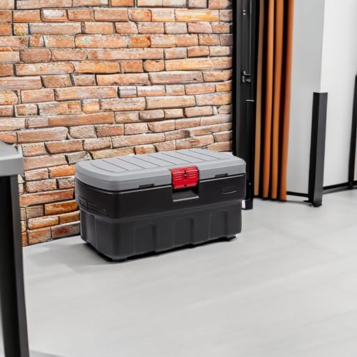 Rubbermaid ActionPacker Lockable Storage Box, 35 Gal, Grey and Black, Outdoor, Industrial, Rugged