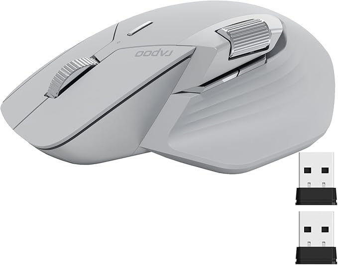 Rapoo MT760Mini Bluetooth Wireless Mouse - Bluetooth 5.0 and 2.4GHz Multi-Mode Connection, Support 4 Devices, M+ Cross Computer Technology, 11 Programmable Buttons,Light Grey