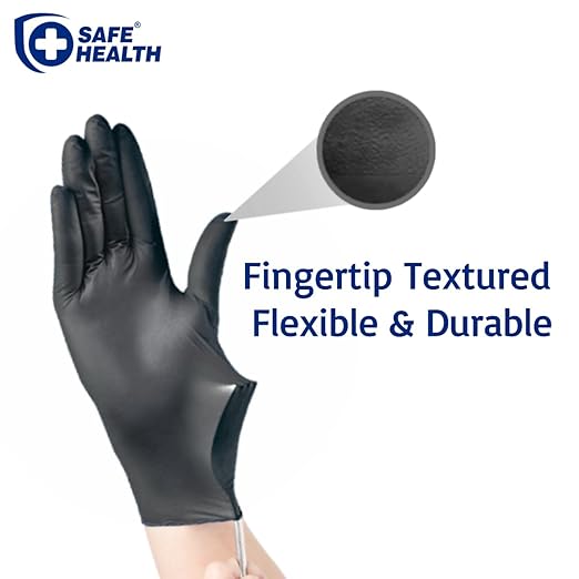 SAFE HEALTH Nitrile Black Industrial Disposable Gloves-XL 3.5 Mil Box of 90 Powder Free-Latex Free Tattoo-Beauty Salon-Hair Nail Studio-Auto Repair-Car Maintenance-Household-Daily