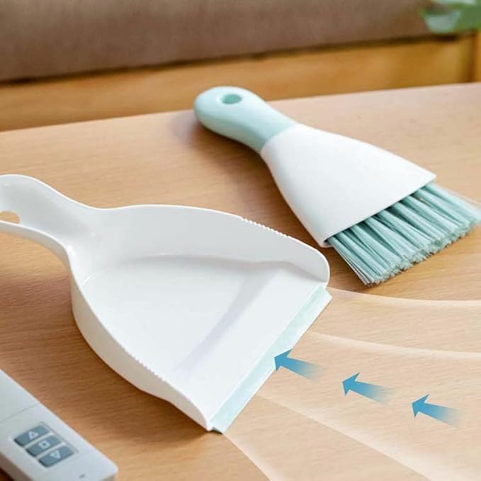 Dust pan Broom Brush Dustpan - Small Broom and Dustpan Set,Mini Broom and Dustpan,Small Dustpan and Brush Set for Home Cleaning, Sofa, Desk, Guinea Pig Cage, Cat Litter etc.（Light Green）