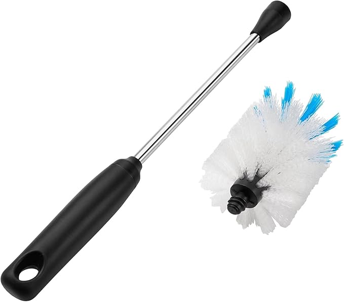 Stainless Steel Bottle Brush with Replaceable Head, 2 Pack Long Handle Scrubbing Brush for Water Bottles, Glasswares, Mugs, Flasks, Tumblers, Vases, and Kitchen Sink, 15 in
