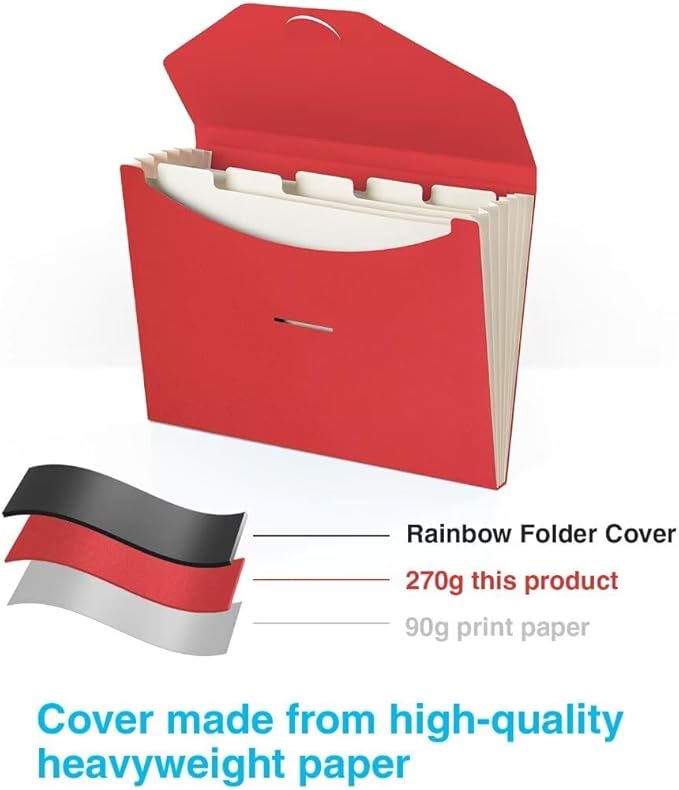 Blue Lake ECOLIFE Expandable Folders Plastic Free Accordion File Folder Organizer 6 Pocket Fiery Red