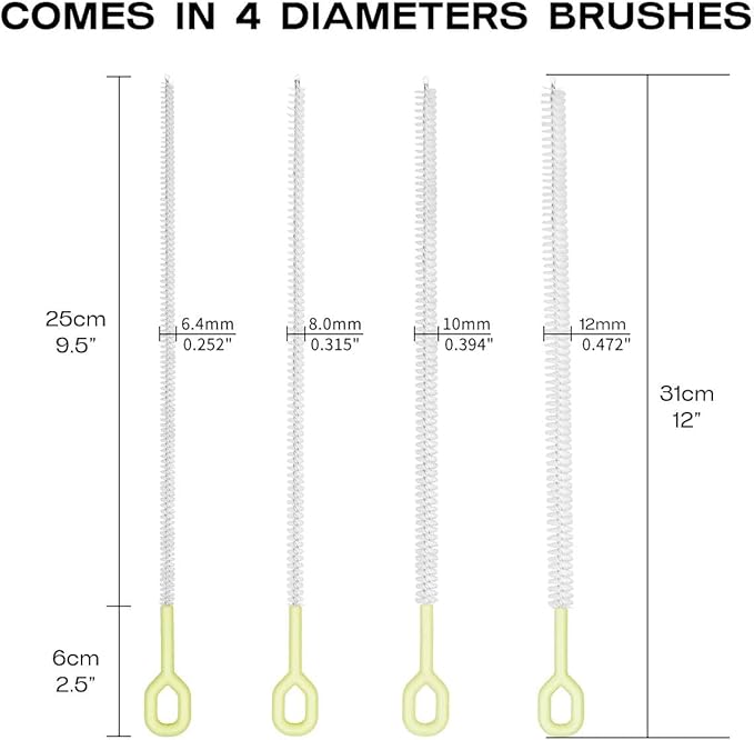 Straw Clean Brush Extra Long 12 Inch Straw Tube Brushes for Cleaning, Reusable Drinking Straw Cleaner Brush Set, Glass Pipe Cleaning Brush
