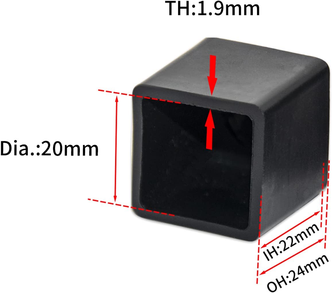 Flyshop Flexible Anti-Scratch PVC Patio Chair Table Leg Caps Tips Floor Protectors Square Furniture Covers, 20pcs, Black, 20 mm x 20mm, 13/16" x 13/16"