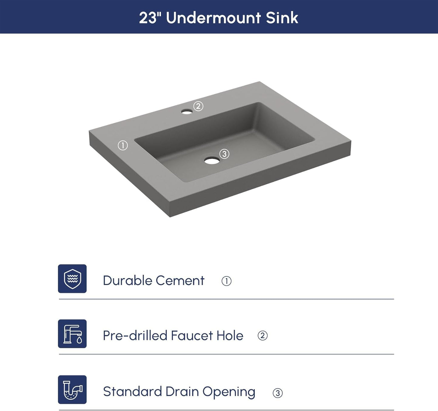 COGITIL Vessel Sink 23" Gray Concrete Drop in Bathroom Sink, Industrial Minimalist Design, Durable Cement Finish, Easy Above Mount Installation. Handcrafted Art Piece For Any Bathroom, Gray