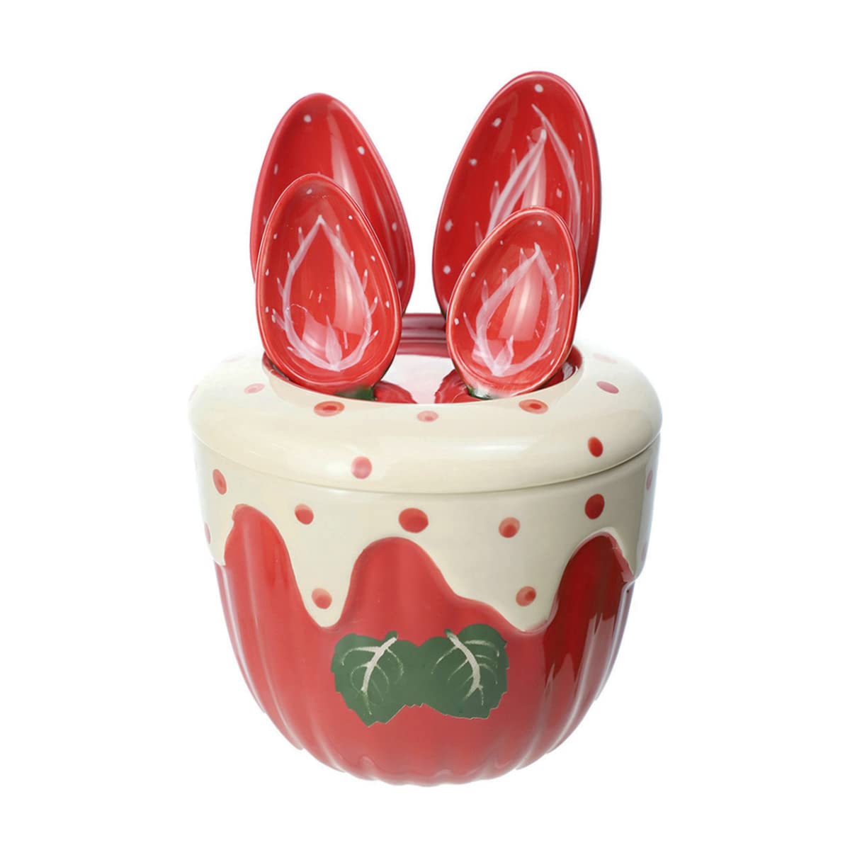 Sizikato 4pcs Porcelain Measuring Spoons with Base, Cute Strawberry Shape