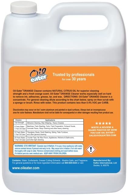 Orange Cleaner Degreaser, 1-Gallon Concentrate for Oil Removal, Grease Stains and Heavy Duty Automotive, Outdoor, Floor Cleaning, Grease & Gunk
