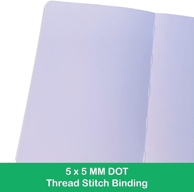 Dotted Notebook Journal 180GSM Bamboo Thick White Paper 160 Pages 5 * 5MM Dot Grid, Lay Flat Binding,Colored Silver Edges, Bookmarks and Expandable Back Pocket (BKP-5)