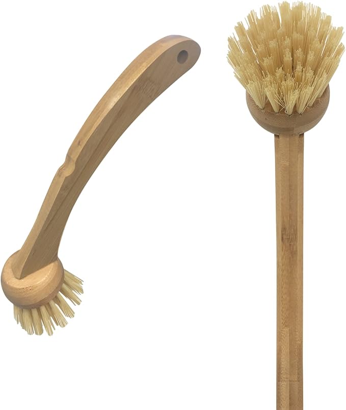 LOLA Eco Clean Bamboo Dish Brush, Multi Purpose, Sustainable Ergonomic Renewable Bamboo Handle, Fibers are Recycled Soda/Water Bottles - 1 CT