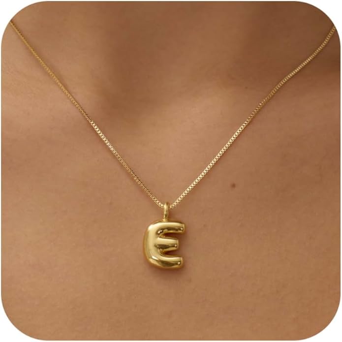 Bubble Gold Silver Letter Necklace Initial Necklaces for Women Trendy 14K Dainty Charm Pendant Name Necklace Personalized Jewelry Gift for Women Teen