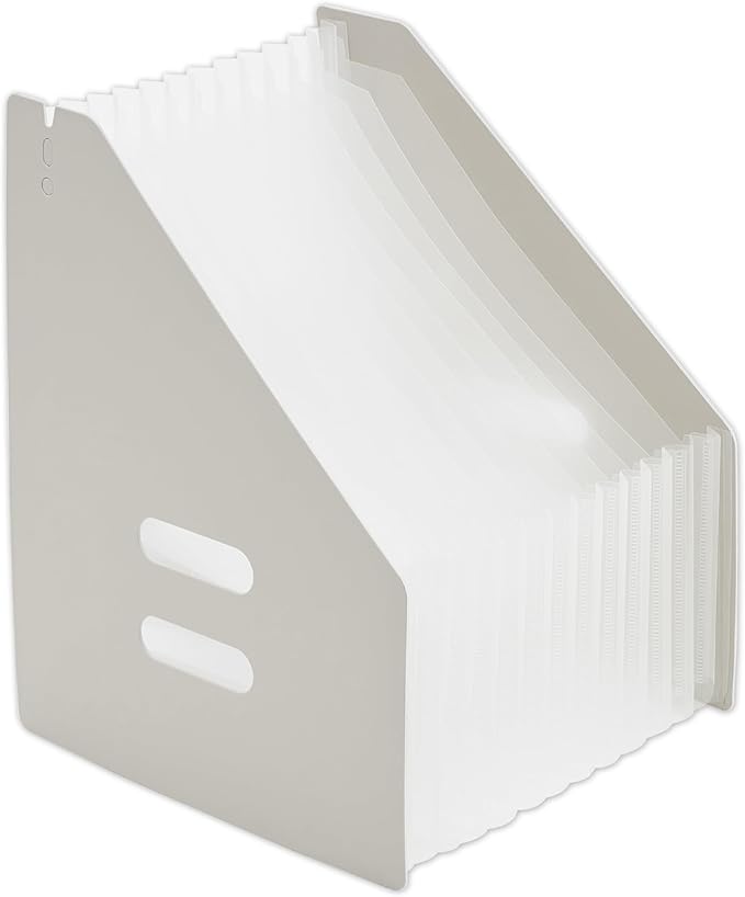 Y YOMA 2 Pack Expanding Magazine Holder with 13 Pockets | Portable Desktop Plastic Self Standing Accordion File Organizer for A4 Letter Size Document Storage Home Office School, Grey