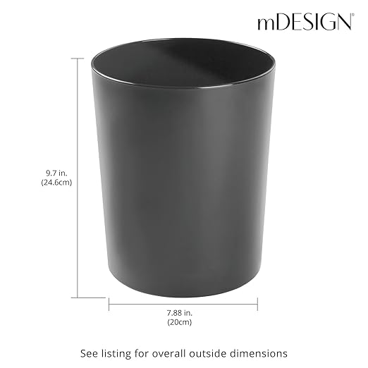 mDesign Round Metal Small 1.7 Gallon Recycle Trash Can Wastebasket, Garbage Container Bin for Bathrooms, Kitchen, Bedroom, Home Office - Durable Stainless Steel - Mirri Collection - Black