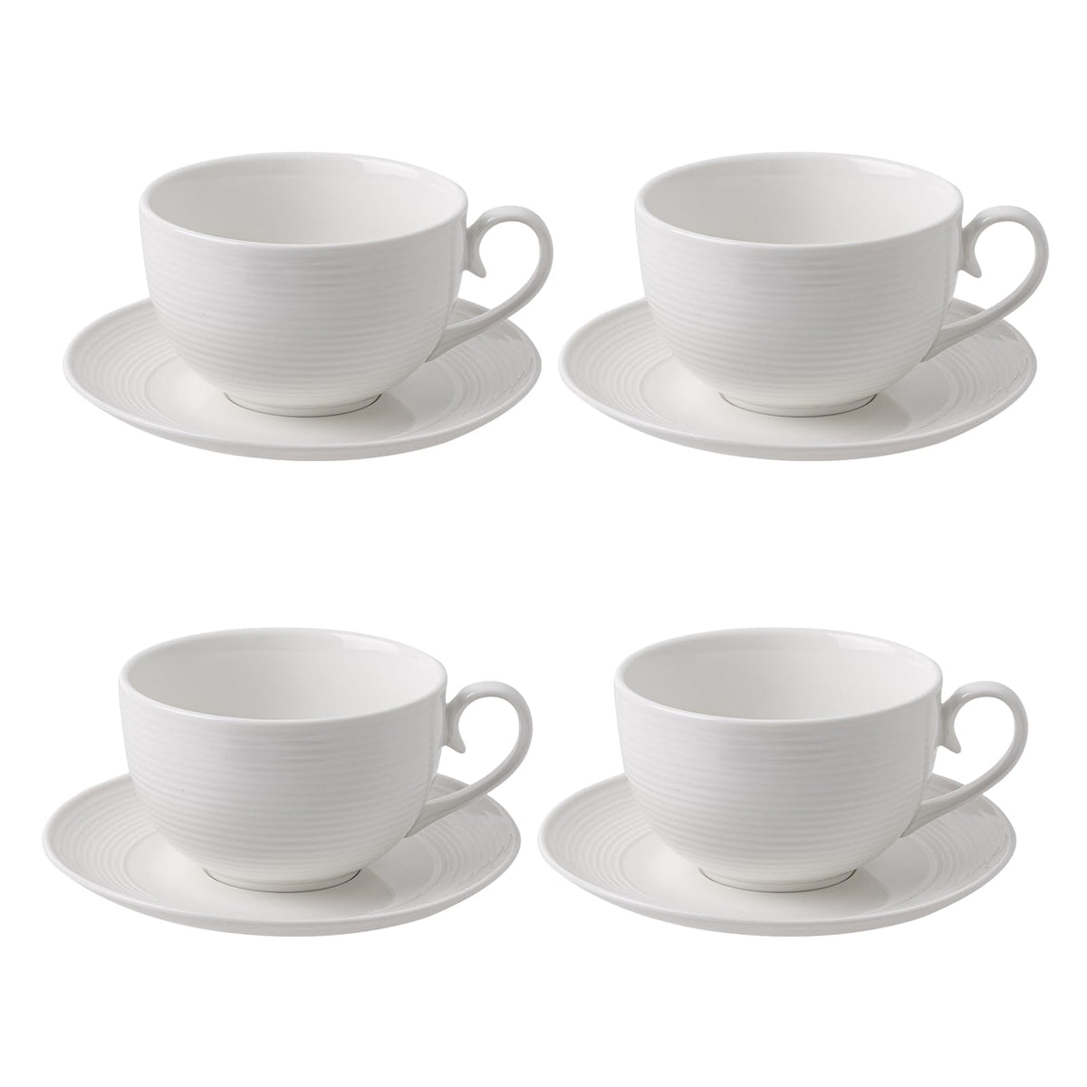 Feenmai 12 oz Cappuccino Cups with Saucers, Ceramic Espresso Coffee Cups Set of 4, White Latte Cup and Saucer, Elegant Tea Mugs Set, Microwave Dishwasher Safe Drinkware for Cafe, Housewarming Gift