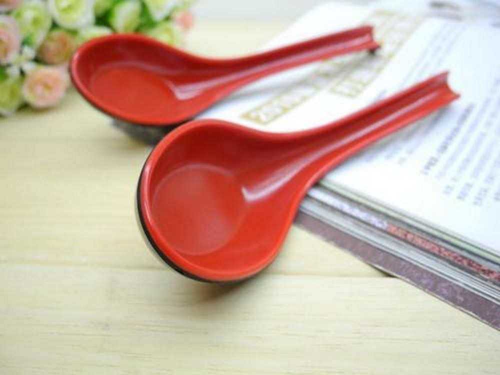 JapanBargain 4623, 12-Pack Japanese Soup Spoons 6.5 Inch, Black and Red Melamine Chinese Wonton Pho Ramen Spoons with Hook, Dishwasher Safe, Durable Restaurant Quality