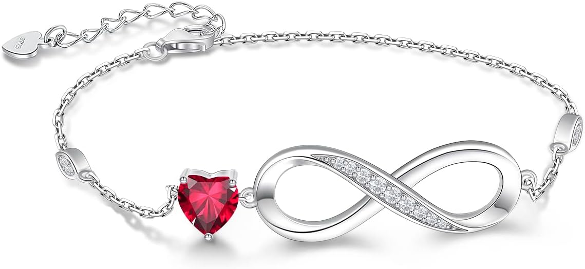 RIVIKO Infinity Love Heart Symbol Charm Bracelet for Women 925 Sterling Silver Adjustable Birthday Valentine’s Day Christmas Mothers Day Jewelry Gift for Mom Women Wife Her Friends