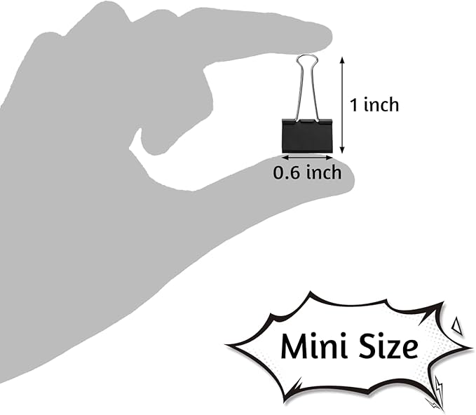 120 Pack Mini Binder Clips, Black Binder Clips, Small Paper Clips 15mm 5/8 Inch. Micro Size Office Clips for Home School Office and Business.