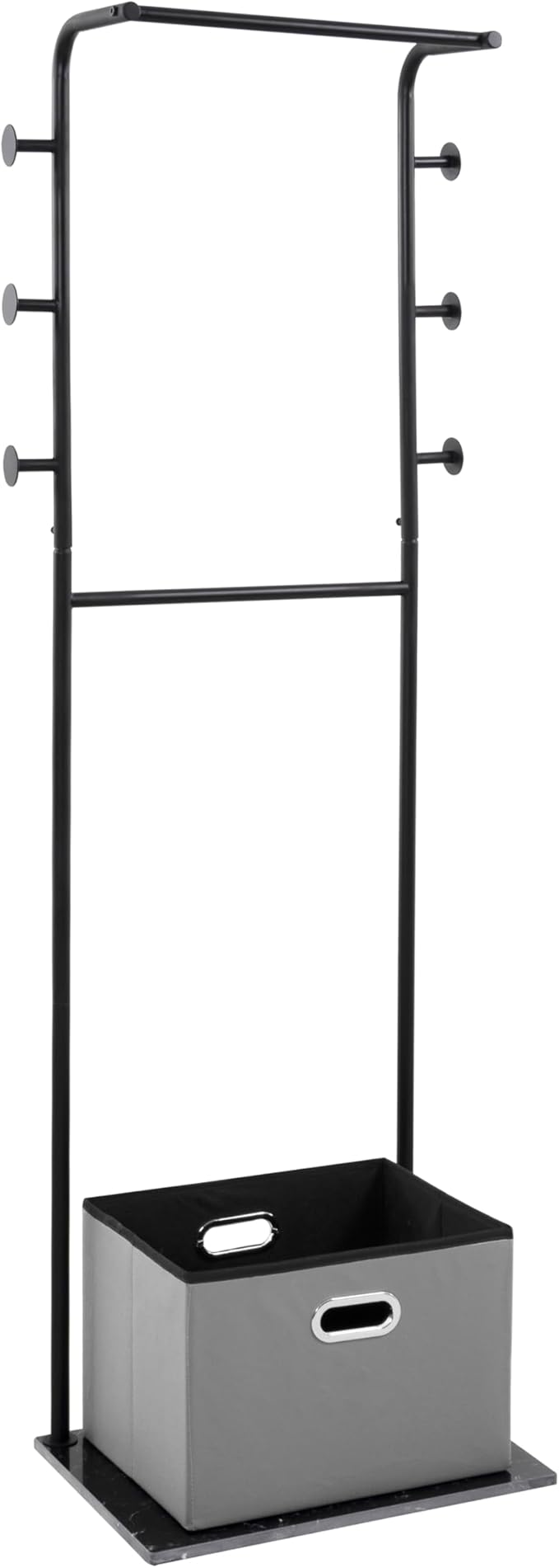 Heavy Duty Coat Rack with Storage Basket Metal Hanging Clothes Rack with Marble Base Modern Standing Clothing Rack for Entryway Bedroom Living Room Hotel 19.69 x 13.39 x 67.72 Inches (Black)