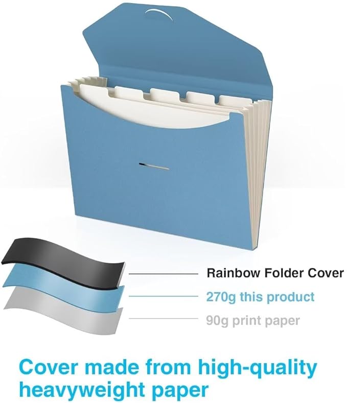 Blue Lake ECOLIFE 6-Pockets Recyclable Paper Expanding File Document Folder Plastic Free, Accordian File Organizer - A4 Letter Size, 200 Sheet for School, Office, Home Carolina