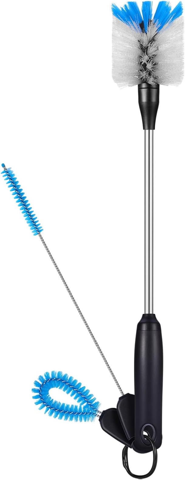 3-in-1 Stainless Steel Bottle Brush and Straw Cleaning Set, Long Handle Scrub Brush with Replaceable Head for Water Bottles, Glasswares, Mugs, Flasks, Tumblers, Vases, Flat Head
