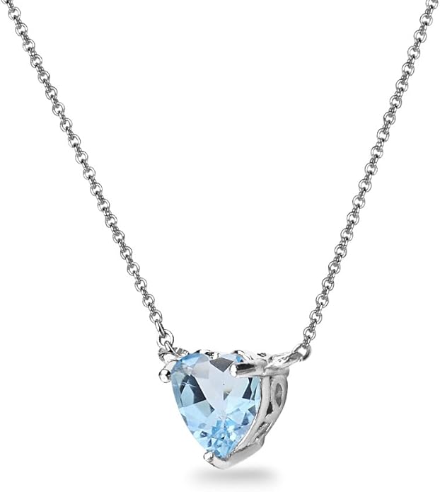 Birthstone Necklace for Women - Genuine or Synthetic Gemstone, 7mm Heart Solitaire, Short Dainty Layered Choker, Silver