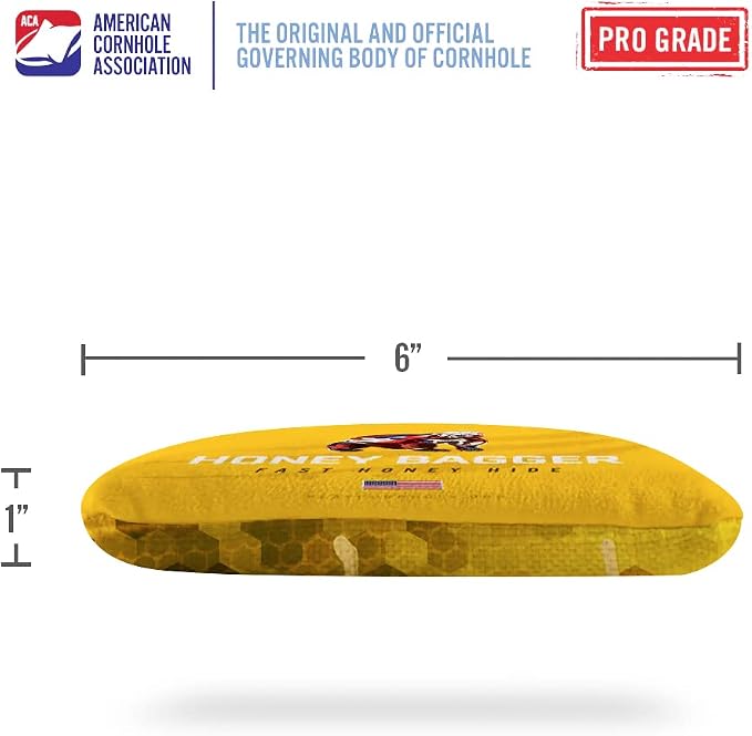 ACA Synergy Pro Professional Cornhole Bags Dual Sided Regulation 6x6 Set of 4 Honey Bagger