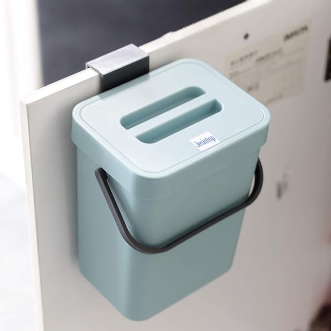 Kitchen Compost Bin Indoor for Counter Top,Hanging Small Trash Can with Lid,Food Waste Bin,Mountable Compost Busket 1.3 Gal/5 L Series,Blue