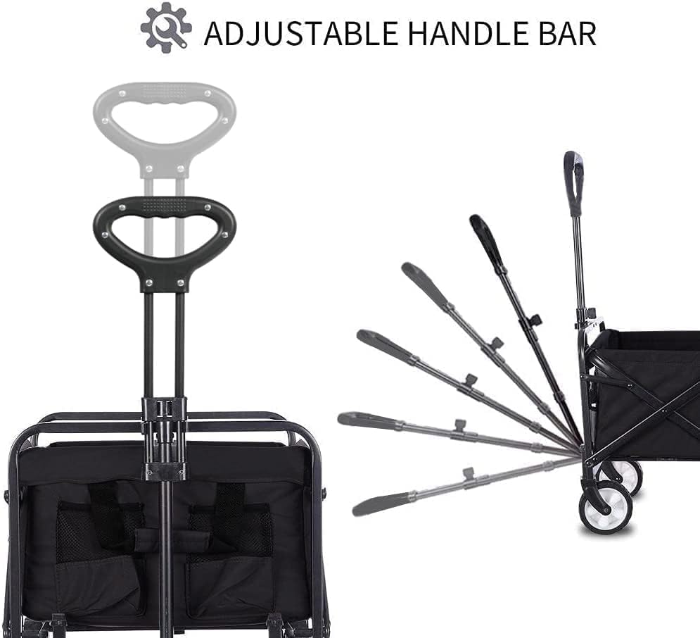 iHomey Collapsible Foldable Cart, Beach Cart Large Capacity, Heavy Duty Folding Wagon Portable, Collapsible Wagon for Sports, Shopping, Camping (Black)