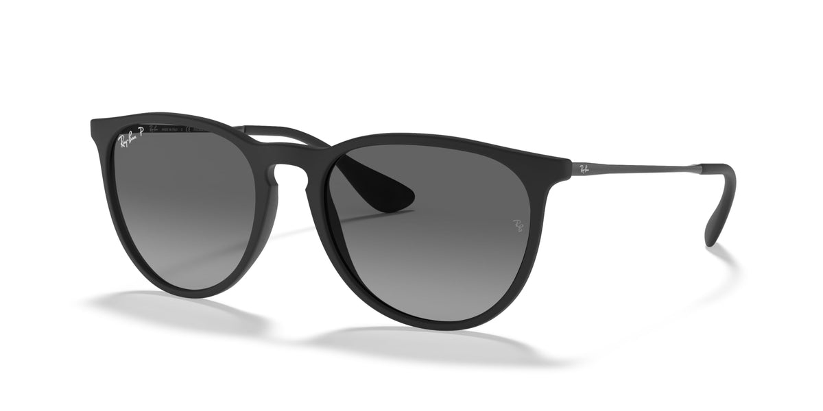 Ray-Ban RB4171 Erika Round Sunglasses, Rubber Black/Light Grey Gradient Grey Polarized, 54 mm