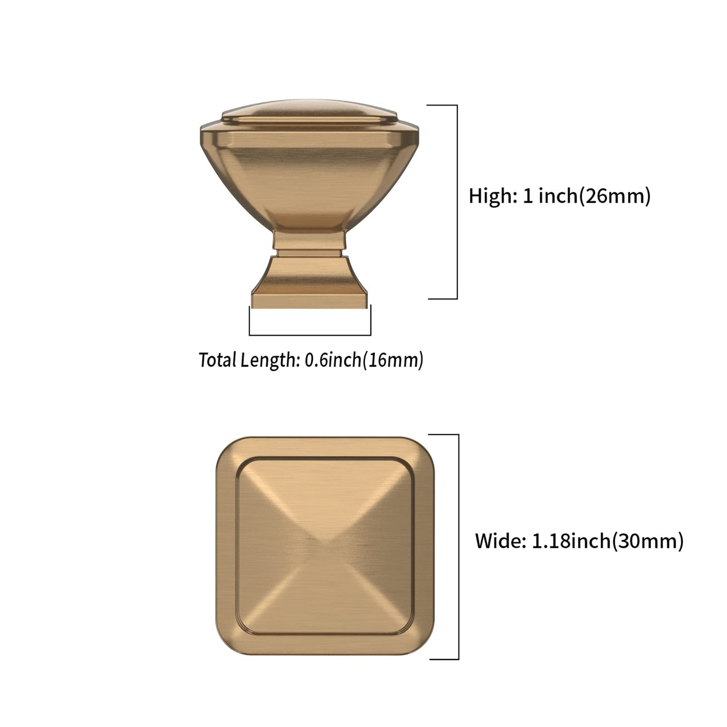 9BUILD 10 Pack 1.2 Inch Champagne Bronze Square Cabinet Knobs - Kitchen Drawer Knobs