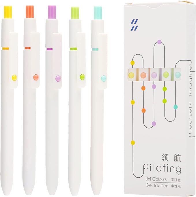 5PCS Zennyth Retractable Gel Pens Set, Quick Dry Black Ink Fine Point Roller Ball Gel Ink Pen for Smooth Writing (Pearl White)