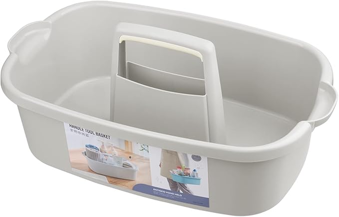 Large Cleaning Supplies Caddy Portable Shower Basket Supply Organizer with Handle Plastic Bucket Tool Storage for Bathroom, Bedroom, Kitchen, College Dorm, Garden, Light Grey