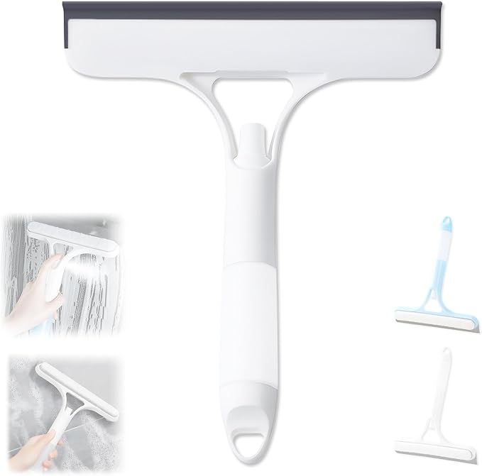 3 in 1 Window Cleaning Scraper, Cleaner Window Squeegee with Sprayer, Squeegee and Scrubber Spray Bottle Window Squeegee for Shower Glass, Mirrors, Car and Home,All-Purpose Window Cleaner Tool(White)