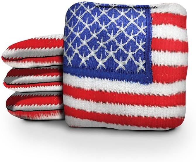Slick Woody's Official Brand Beer + American Flag Cornhole Bags – Resin-Filled Tournament Performance with Dual Sided Professional Use Fabric- Set of 4