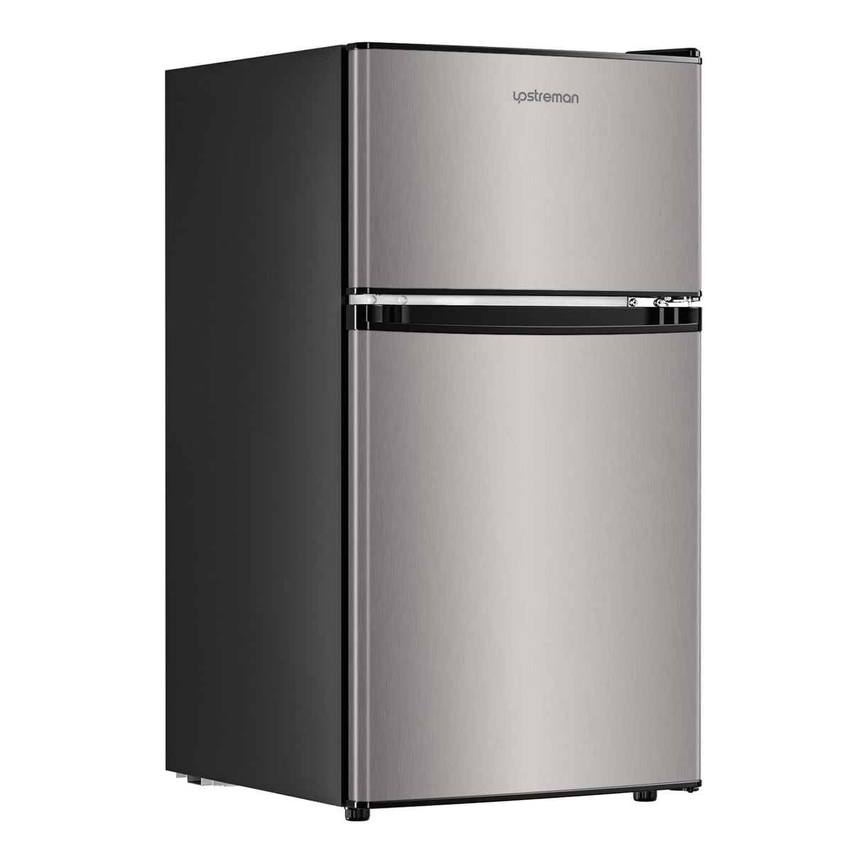 Upstreman 3.2 Cu.Ft Mini Fridge with Freezer, Double Door Mini Fridge, Adjustable Thermostat, Mini Refrigerator for Dorm, Office, Bedroom, Stainless-SD321