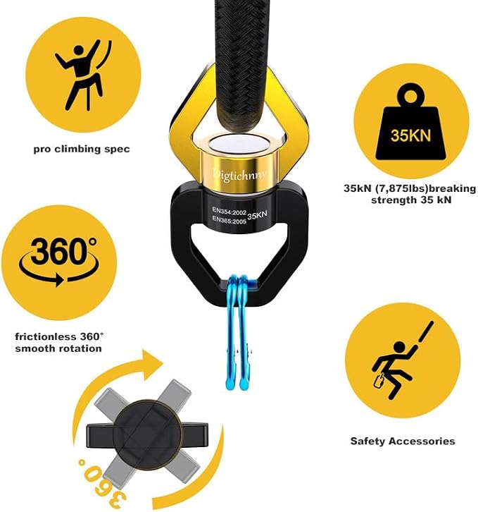 Swing Swivel, 35KN Safety Rotational Device, Swing Spinner for Web Tree Swing, Aerial Dance, Children's Swing, Hanging Hammock Black-Gold