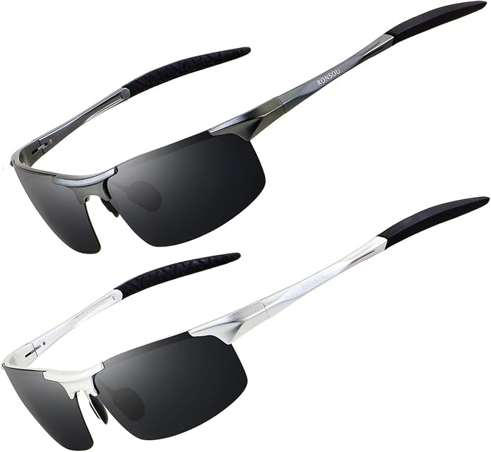 RONSOU Men Sport Al-Mg Polarized Sunglasses Unbreakable for Driving Cycling Fishing Golf