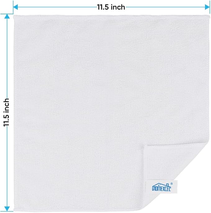 HOMEXCEL White Microfiber Cleaning Cloth, 24 Pack Cleaning Towels for Kitchen, Lint Free, Scratch-Free, Highly Absorbent, and Reusable Cleaning Rags for House, Window and Glass, Cars, 11.5 X11.5 inch